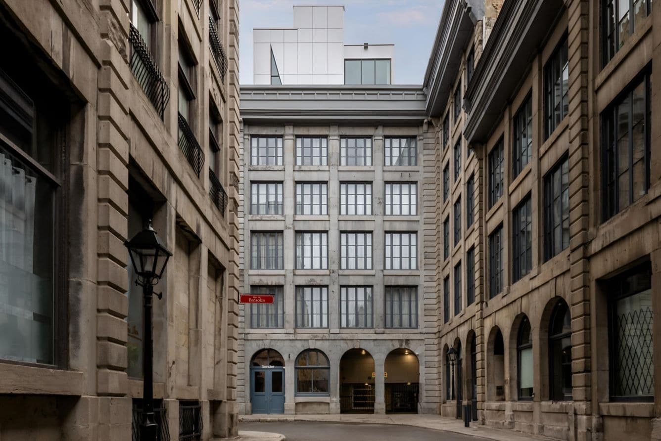 Primary exterior view of Nester Finn Brésoles heritage building in Old Montréal, Quebec
